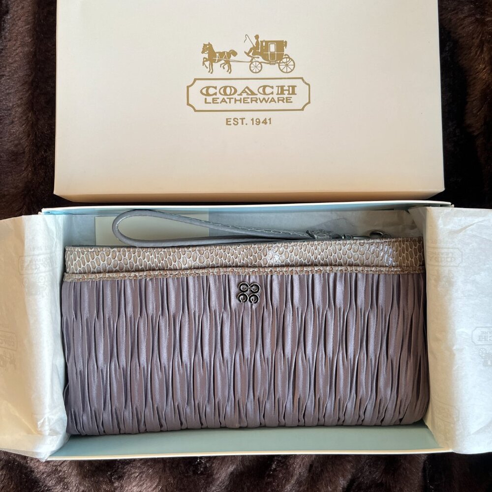 Coach Clutch Evening Elegant Satin W/Leather Python Print EUC - Picture 2 of 10